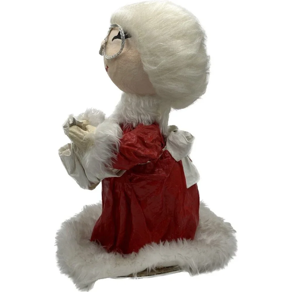 Vtg Handmade Bottle Doll Mrs. Santa Claus Paper‎ Mache Kitsch Granny Core 1970's
